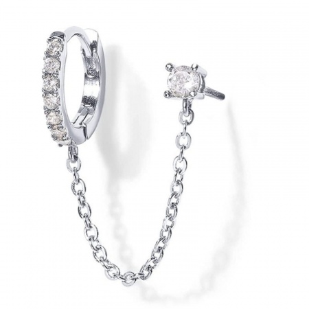 Picture of Wholesale Hip-Hop Stylish Huggie Hoop Earrings, Clear Cubic Zirconia Platinum Plated Brass, Women's Gift Jewelry Supply, 14mm Dia., 1 Piece