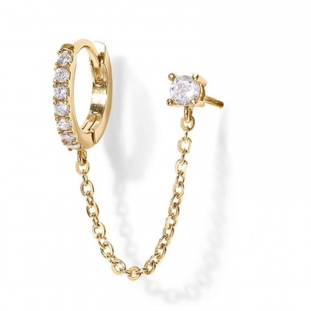 Imagen de Hip-Hop Elegante Aros De Aro Abrazador Al Por Mayor, Claro Circón Artificial Chapado en Oro Latón, Mujeres Regalo Suministro de Joyería, 14mm Dia., 1 Unidad