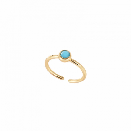 Picture of Wholesale Women's Gift Blue Cubic Zirconia Open Adjustable Rings, 18K Gold Plated Brass, Ins Style Stylish Jewelry Supply, 17.3mm(US Size 7), 1 Piece