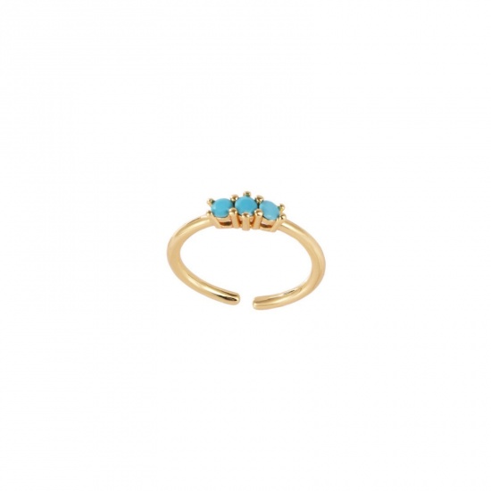 Picture of Wholesale Women's Gift Blue Cubic Zirconia Open Adjustable Rings, 18K Gold Plated Brass, Ins Style Stylish Jewelry Supply, 17.3mm(US Size 7), 1 Piece