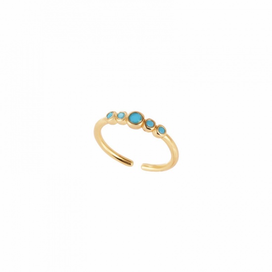 Picture of Wholesale Women's Gift Blue Cubic Zirconia Open Adjustable Rings, 18K Gold Plated Brass, Ins Style Stylish Jewelry Supply, 17.3mm(US Size 7), 1 Piece