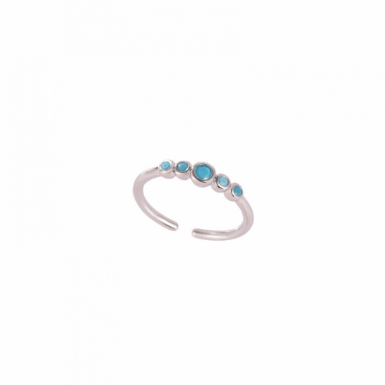 Picture of Wholesale Women's Gift Blue Cubic Zirconia Open Adjustable Rings, Real Platinum Plated Brass, Ins Style Stylish Jewelry Supply, 17.3mm(US Size 7), 1 Piece
