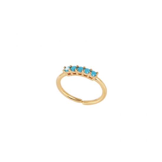 Picture of Wholesale Women's Gift Blue Cubic Zirconia Open Adjustable Rings, 18K Gold Plated Brass, Ins Style Stylish Jewelry Supply, 17.3mm(US Size 7), 1 Piece