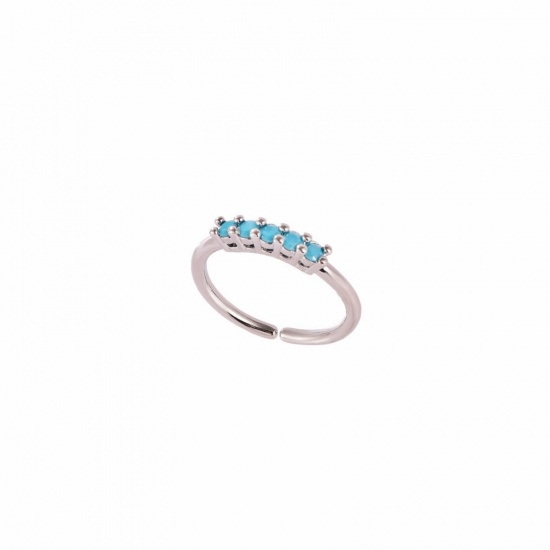 Picture of Wholesale Women's Gift Blue Cubic Zirconia Open Adjustable Rings, Real Platinum Plated Brass, Ins Style Stylish Jewelry Supply, 17.3mm(US Size 7), 1 Piece