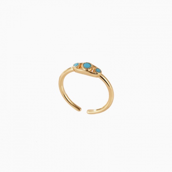 Picture of Wholesale Women's Gift Blue Cubic Zirconia Open Adjustable Rings, 18K Gold Plated Brass, Ins Style Stylish Jewelry Supply, 17.3mm(US Size 7), 1 Piece