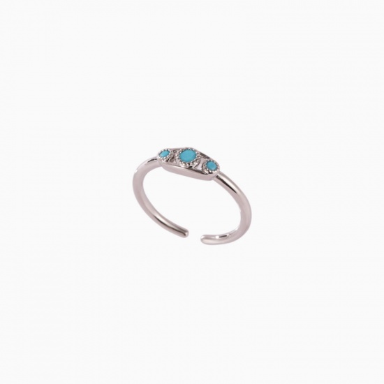 Picture of Wholesale Women's Gift Blue Cubic Zirconia Open Adjustable Rings, Real Platinum Plated Brass, Ins Style Stylish Jewelry Supply, 17.3mm(US Size 7), 1 Piece