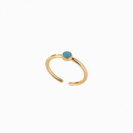 Picture of Wholesale Women's Gift Blue Cubic Zirconia Open Adjustable Rings, 18K Gold Plated Brass, Ins Style Stylish Jewelry Supply, 17.3mm(US Size 7), 1 Piece
