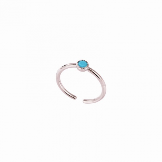 Picture of Wholesale Women's Gift Blue Cubic Zirconia Open Adjustable Rings, Real Platinum Plated Brass, Ins Style Stylish Jewelry Supply, 17.3mm(US Size 7), 1 Piece