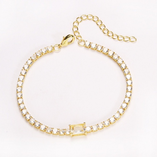 Imagen de Claro Circón Artificial Latón Pulsera de Tenis Al Por Mayor, Color Oro de 18K Mujeres Elegante Minimalista Regalo Suministro de Joyería, 16cm + 5cm longitud, 1 Unidad