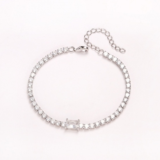 Imagen de Claro Circón Artificial Latón Pulsera de Tenis Al Por Mayor, Platino Chapado Mujeres Elegante Minimalista Regalo Suministro de Joyería, 16cm + 5cm longitud, 1 Unidad