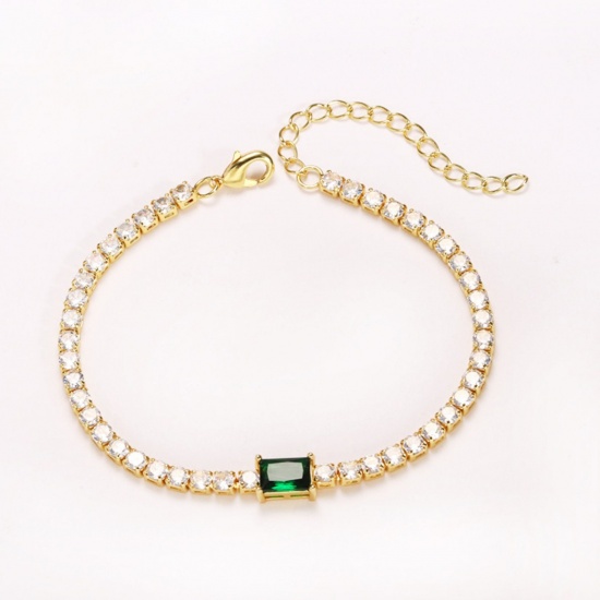 Imagen de Verde Circón Artificial Latón Pulsera de Tenis Al Por Mayor, Color Oro de 18K Mujeres Elegante Minimalista Regalo Suministro de Joyería, 16cm + 5cm longitud, 1 Unidad