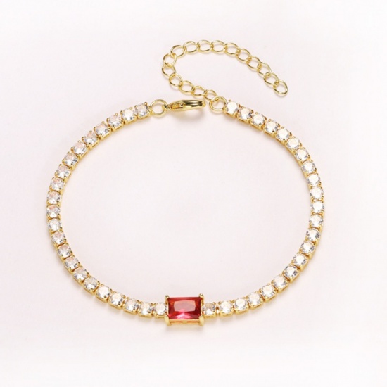 Imagen de Rojo Circón Artificial Latón Pulsera de Tenis Al Por Mayor, Color Oro de 18K Mujeres Elegante Minimalista Regalo Suministro de Joyería, 16cm + 5cm longitud, 1 Unidad