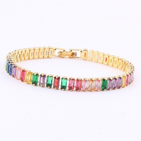 Picture of Wholesale Multicolour Cubic Zirconia Brass Tennis Bracelet, 18K Gold Plated Women's Exquisite Stylish Gift Jewelry Supply, 18cm(7.1") long, 1 Piece