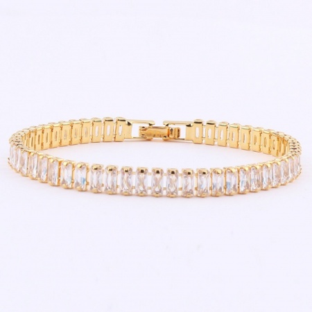 Picture of Wholesale Clear Cubic Zirconia Brass Tennis Bracelet, 18K Gold Plated Women's Ins Style Minimalist Gift Jewelry Supply, 18cm(7.1") long, 1 Piece