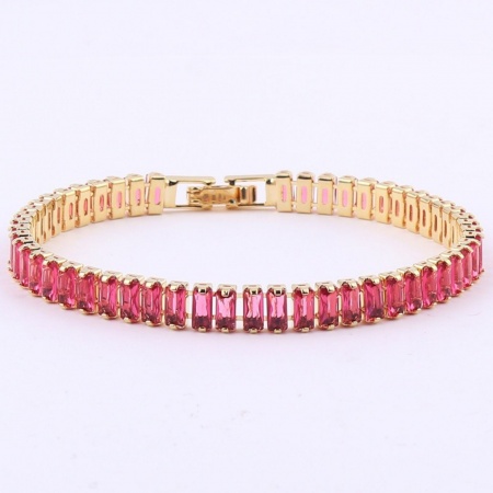 Picture of Wholesale Fuchsia Cubic Zirconia Brass Tennis Bracelet, 18K Gold Plated Women's Ins Style Minimalist Gift Jewelry Supply, 18cm(7.1") long, 1 Piece
