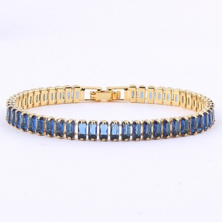 Picture of Wholesale Royal Blue Cubic Zirconia Brass Tennis Bracelet, 18K Gold Plated Women's Ins Style Minimalist Gift Jewelry Supply, 18cm(7.1") long, 1 Piece