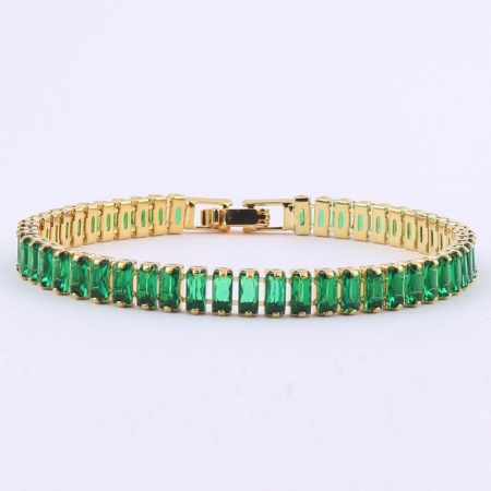 Picture of Wholesale Green Cubic Zirconia Brass Tennis Bracelet, 18K Gold Plated Women's Ins Style Minimalist Gift Jewelry Supply, 18cm(7.1") long, 1 Piece