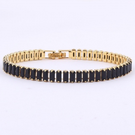 Picture of Wholesale Black Cubic Zirconia Brass Tennis Bracelet, 18K Gold Plated Women's Ins Style Minimalist Gift Jewelry Supply, 18cm(7.1") long, 1 Piece