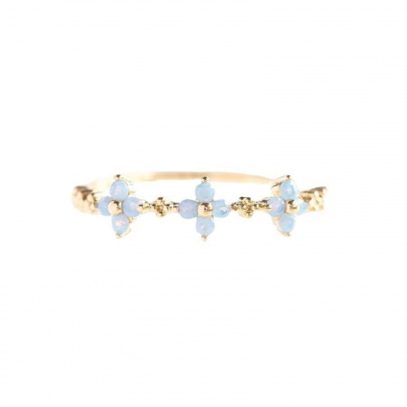 Picture of Wholesale Flower Light Blue Cubic Zirconia Rings, 18K Gold Plated Brass, Women's Ins Style Stylish Gift Jewelry For Retailer, 17.1mm(US size 6.75), 1 Piece