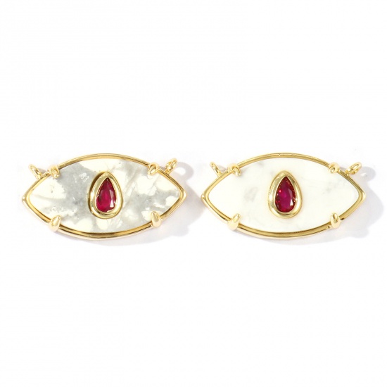 Imagen de 1 Unidad Respetuoso del Medio Ambiente Gema & Latón Conectores Dijes Colgantes Al Por Mayor 18K Oro Real Chapado Blanco Oliva Fucsia Circón Artificial 22mm x 12mm