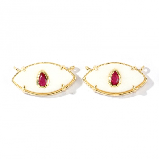 Imagen de 1 Unidad Respetuoso del Medio Ambiente Gema & Latón Conectores Dijes Colgantes Al Por Mayor 18K Oro Real Chapado Blanco Oliva Fucsia Circón Artificial 22mm x 12mm