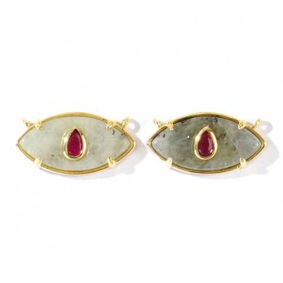 Imagen de 1 Unidad Respetuoso del Medio Ambiente Gema & Latón Conectores Dijes Colgantes Al Por Mayor 18K Oro Real Chapado Gris Oliva Fucsia Circón Artificial 22mm x 12mm