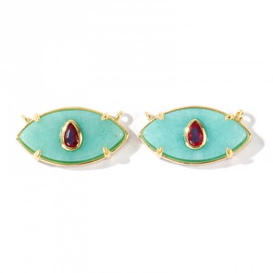 Imagen de 1 Unidad Respetuoso del Medio Ambiente Gema & Latón Conectores Dijes Colgantes Al Por Mayor 18K Oro Real Chapado Verde Azul Oliva Fucsia Circón Artificial 22mm x 12mm