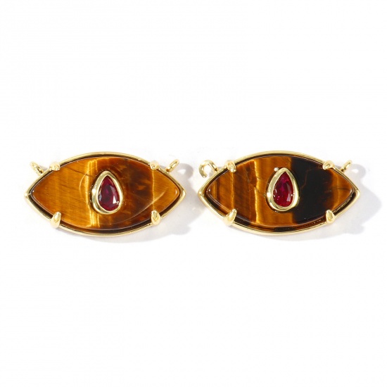 Imagen de 1 Unidad Respetuoso del Medio Ambiente Gema & Latón Conectores Dijes Colgantes Al Por Mayor 18K Oro Real Chapado Marrón Oliva Fucsia Circón Artificial 22mm x 12mm