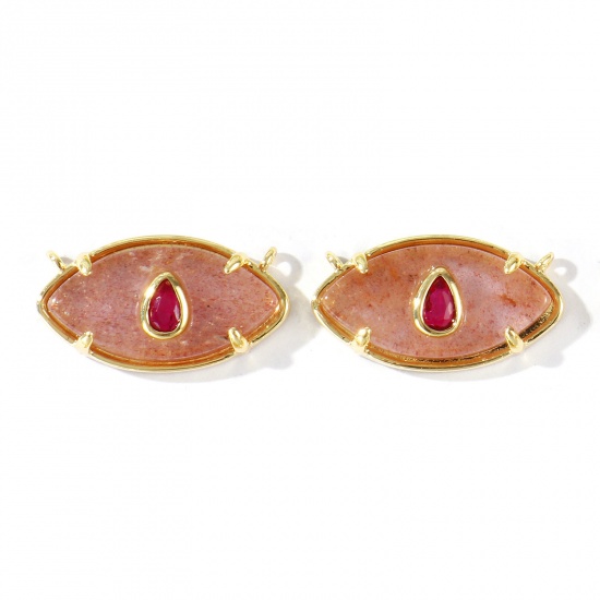 Imagen de 1 Unidad Respetuoso del Medio Ambiente Gema & Latón Conectores Dijes Colgantes Al Por Mayor 18K Oro Real Chapado Rosado Oliva Fucsia Circón Artificial 22mm x 12mm