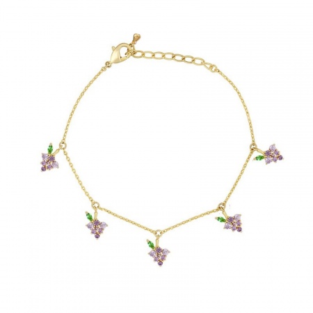 Bild von Großhandel Obst Weintraube Bunt Kubisches Zirkonia Messing Station Fußkettchen, 18K Vergoldet Frauen Stilvoll Süß Geschenk Schmuckbedarf, 22cm + 3cm lang, 1 Strang