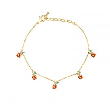 Bild von Großhandel Obst Orange Bunt Kubisches Zirkonia Messing Station Fußkettchen, 18K Vergoldet Frauen Stilvoll Süß Geschenk Schmuckbedarf, 22cm + 3cm lang, 1 Strang