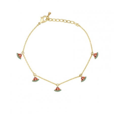 Bild von Großhandel Obst Wassermelone Bunt Kubisches Zirkonia Messing Station Fußkettchen, 18K Vergoldet Frauen Stilvoll Süß Geschenk Schmuckbedarf, 22cm + 3cm lang, 1 Strang
