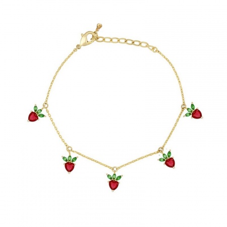Bild von Großhandel Obst Rettich Bunt Kubisches Zirkonia Messing Station Fußkettchen, 18K Vergoldet Frauen Stilvoll Süß Geschenk Schmuckbedarf, 22cm + 3cm lang, 1 Strang