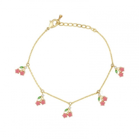Bild von Großhandel Obst Kirsche Bunt Kubisches Zirkonia Messing Station Fußkettchen, 18K Vergoldet Frauen Stilvoll Süß Geschenk Schmuckbedarf, 22cm + 3cm lang, 1 Strang