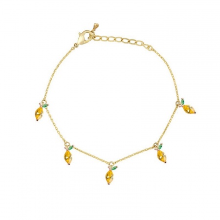 Bild von Großhandel Mango-Frucht Obst Bunt Kubisches Zirkonia Messing Station Fußkettchen, 18K Vergoldet Frauen Stilvoll Süß Geschenk Schmuckbedarf, 22cm + 3cm lang, 1 Strang
