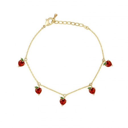 Picture of Wholesale Fruit Apple Fruit Multicolour Cubic Zirconia Brass Station Anklet, 18K Gold Plated Women's Stylish Sweet & Cute Gift Jewelry Supply, 22cm(8.7") + 3cm(1.2") long, 1 Piece
