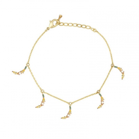 Bild von Großhandel Obst Banana Bunt Kubisches Zirkonia Messing Station Fußkettchen, 18K Vergoldet Frauen Stilvoll Süß Geschenk Schmuckbedarf, 22cm + 3cm lang, 1 Strang