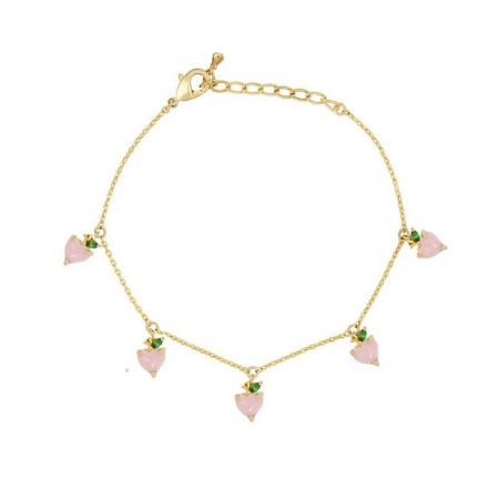 Bild von Großhandel Obst Pfirsiche Bunt Kubisches Zirkonia Messing Station Fußkettchen, 18K Vergoldet Frauen Stilvoll Süß Geschenk Schmuckbedarf, 22cm + 3cm lang, 1 Strang