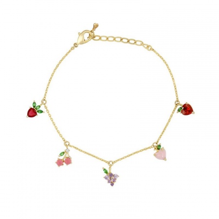 Bild von Großhandel Obst Weintraube Bunt Kubisches Zirkonia Messing Station Fußkettchen, 18K Vergoldet Frauen Stilvoll Süß Geschenk Schmuckbedarf, 22cm + 3cm lang, 1 Strang