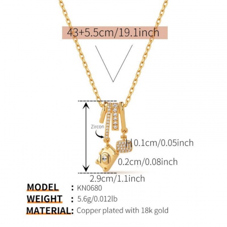 Picture of Wholesale Camera Clear Cubic Zirconia Pendant Charm Necklace, 18K Gold Plated Brass Women's Stylish Exquisite Gift Jewelry For Retailer, 43cm(16.9") + 5.5cm(2.2") long, 1 Piece