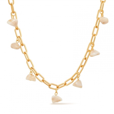 Picture of Wholesale Creamy-White Natural Stone Necklace, 18K Gold Plated Brass Women's Stylish Bohemia Boho Gift Jewelry For Retailer, 43.3cm(17") + 5.3cm(2.1") long, 1 Piece
