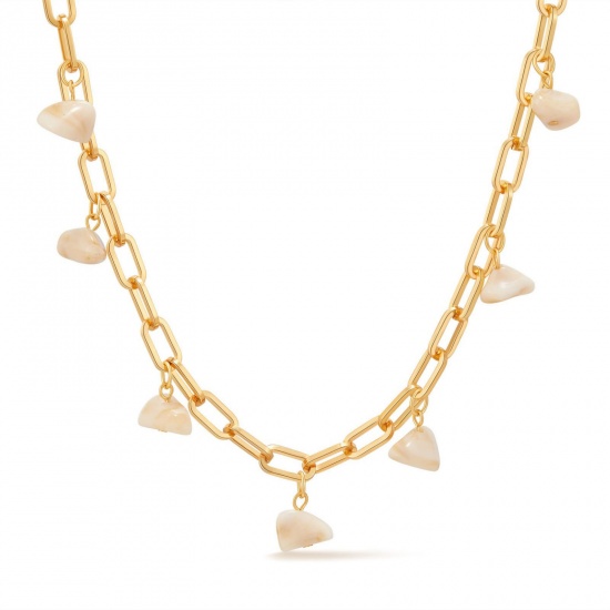 Immagine di Bianco Sporco Pietra Naturale Collana All'Ingrosso, Placcato Oro 18K Ottone Donne Elegante Boemia Regalo Gioielli Per Rivenditore, 43.3cm + 5.3cm Lunghezza, 1 Pz