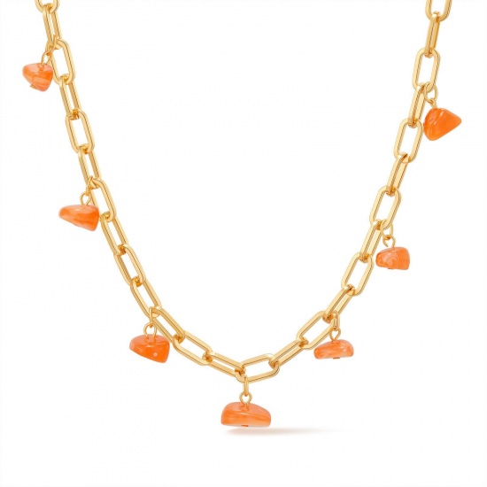 Immagine di Arancione Pietra Naturale Collana All'Ingrosso, Placcato Oro 18K Ottone Donne Elegante Boemia Regalo Gioielli Per Rivenditore, 43.3cm + 5.3cm Lunghezza, 1 Pz