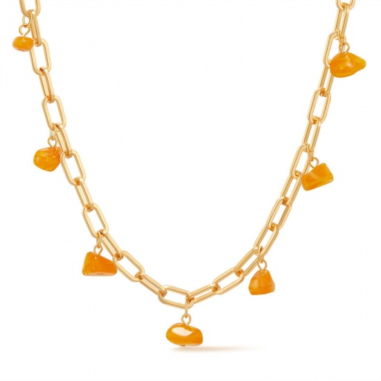 Immagine di Giallo Pietra Naturale Collana All'Ingrosso, Placcato Oro 18K Ottone Donne Elegante Boemia Regalo Gioielli Per Rivenditore, 43.3cm + 5.3cm Lunghezza, 1 Pz
