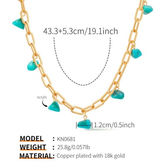 Immagine di Verde Blu Pietra Naturale Collana All'Ingrosso, Placcato Oro 18K Ottone Donne Elegante Boemia Regalo Gioielli Per Rivenditore, 43.3cm + 5.3cm Lunghezza, 1 Pz