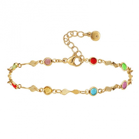 Imagen de Multicolor Rhinestone Latón Tobilleras Al Por Mayor, Chapado en Oro de 18K Mujeres Elegante Retro Regalo Suministro de Joyería, 22cm + 6cm longitud, 1 Unidad