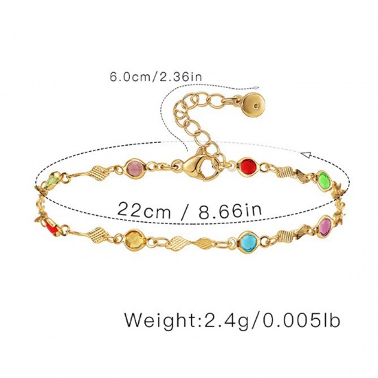 Imagen de Multicolor Rhinestone Latón Tobilleras Al Por Mayor, Chapado en Oro de 18K Mujeres Elegante Retro Regalo Suministro de Joyería, 22cm + 6cm longitud, 1 Unidad