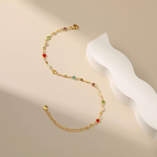 Imagen de Multicolor Rhinestone Latón Tobilleras Al Por Mayor, Chapado en Oro de 18K Mujeres Elegante Retro Regalo Suministro de Joyería, 22cm + 6cm longitud, 1 Unidad