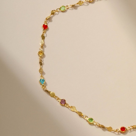 Imagen de Multicolor Rhinestone Latón Tobilleras Al Por Mayor, Chapado en Oro de 18K Mujeres Elegante Retro Regalo Suministro de Joyería, 22cm + 6cm longitud, 1 Unidad