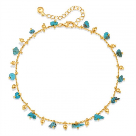 Picture of Wholesale Natural Stone Brass Anklet, 18K Gold Plated Women's Stylish Bohemia Boho Gift Jewelry Supply, 21cm(8.3") + 6cm(2.4") long, 1 Piece